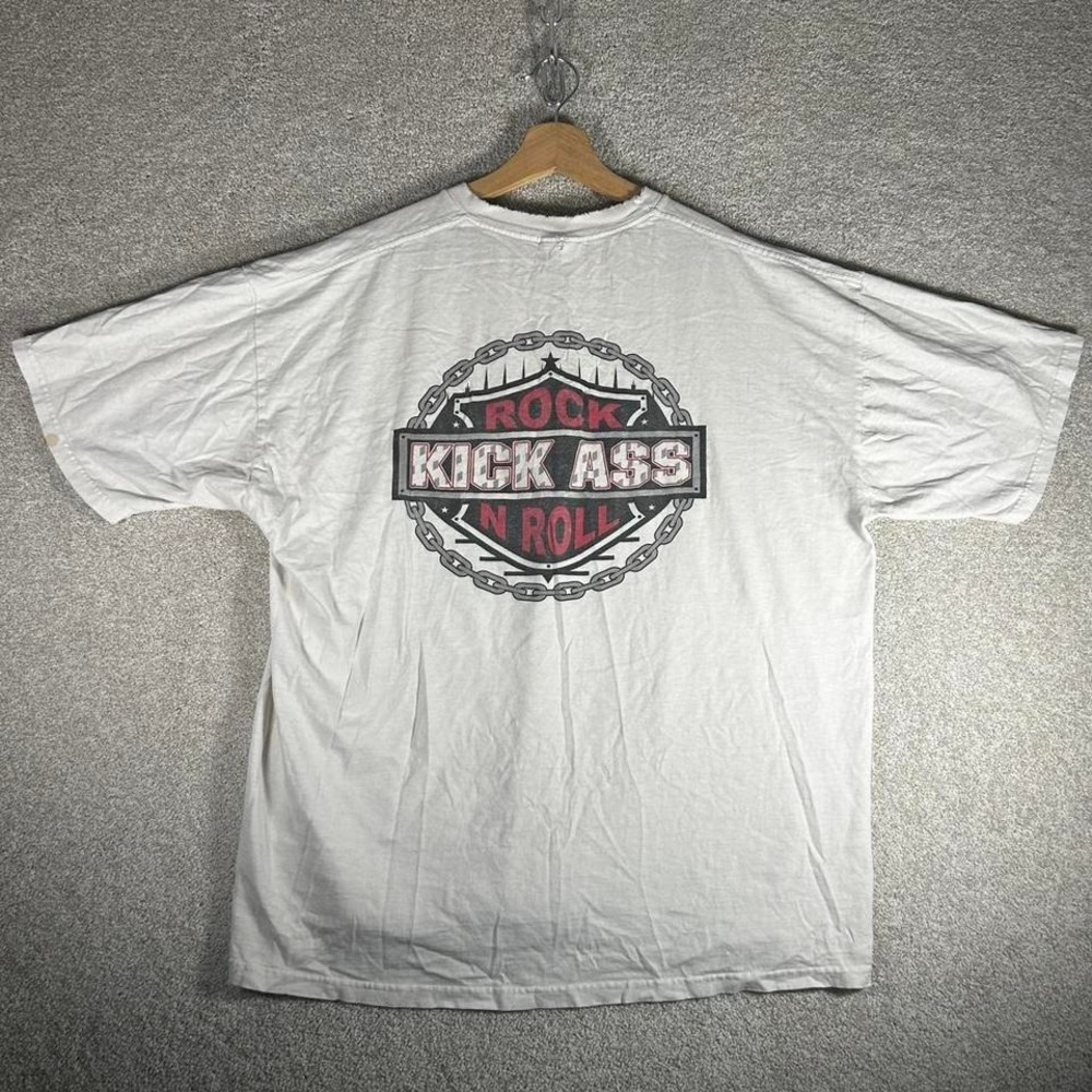 Y2K kick ass rock n roll distressed graphic grunge skater tee shirt tshirt